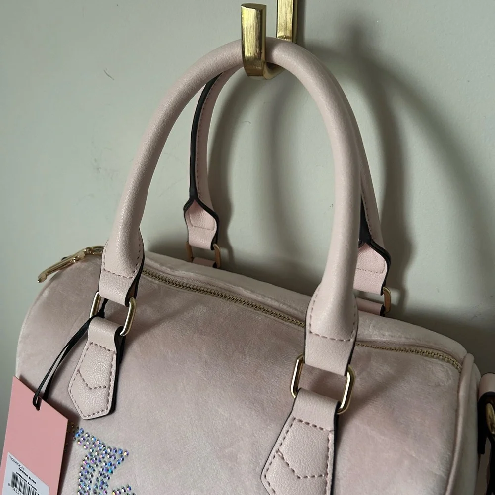 Light Pink rhinestone Velour Satchel bag